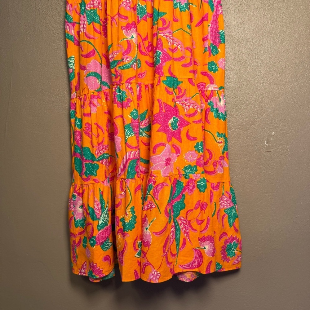 10 Crosby Derek Lam Cecelia Tiered Printed Linen-blend Orange Midi Dress Size 4 - Picture 12 of 16